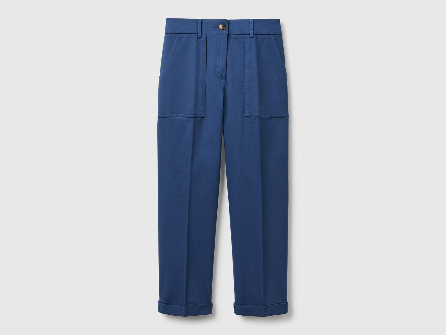 Stretch cotton cuffed trousers da donna avio | Benetton Outlet
