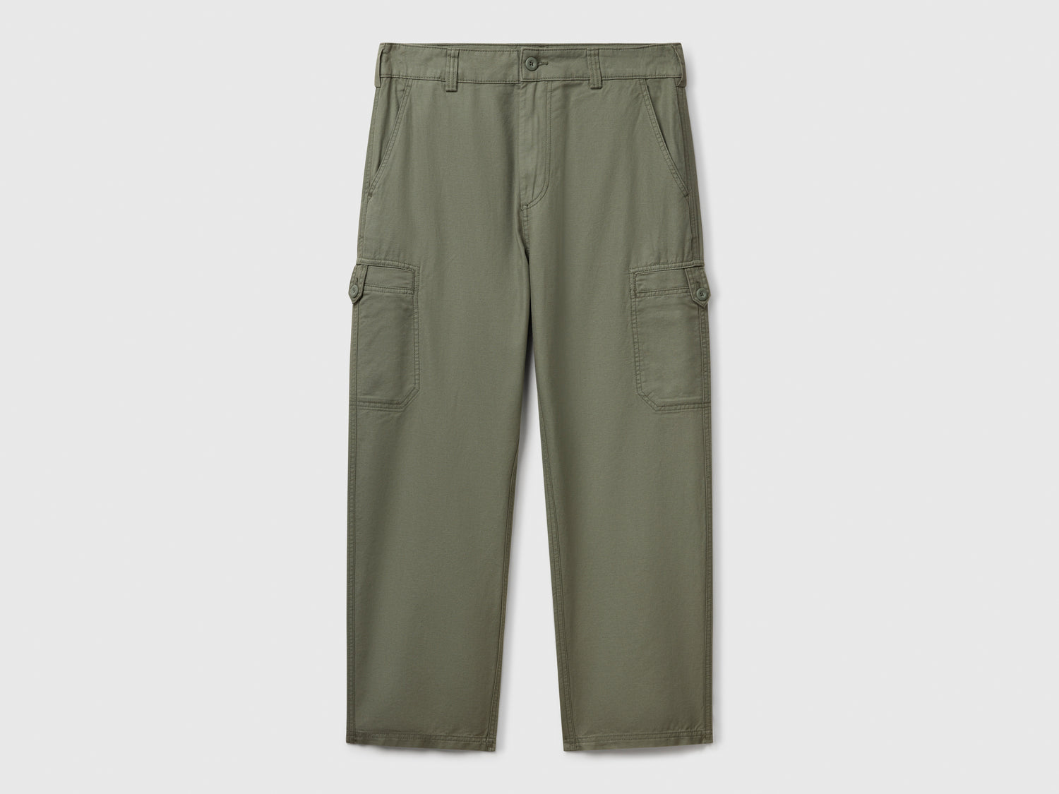 Pantaloni cargo in misto lino da uomo verde militare | Benetton Outlet
