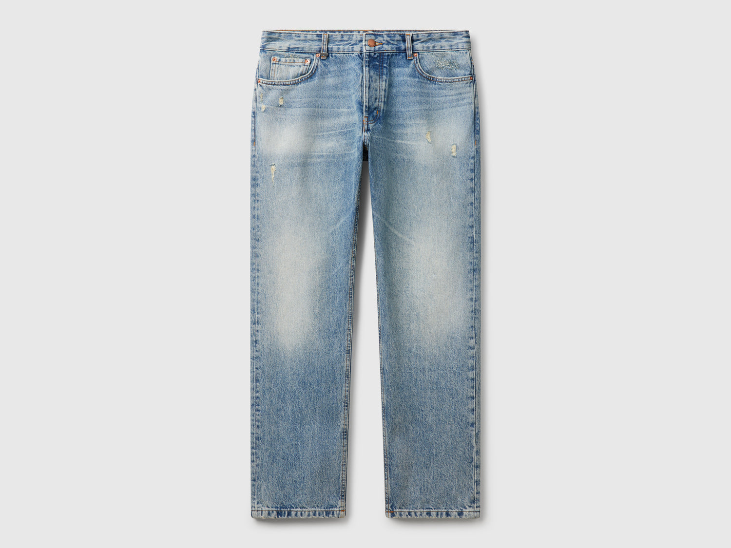 Jeans regular fit con rotture da uomo azzurro | Benetton Outlet