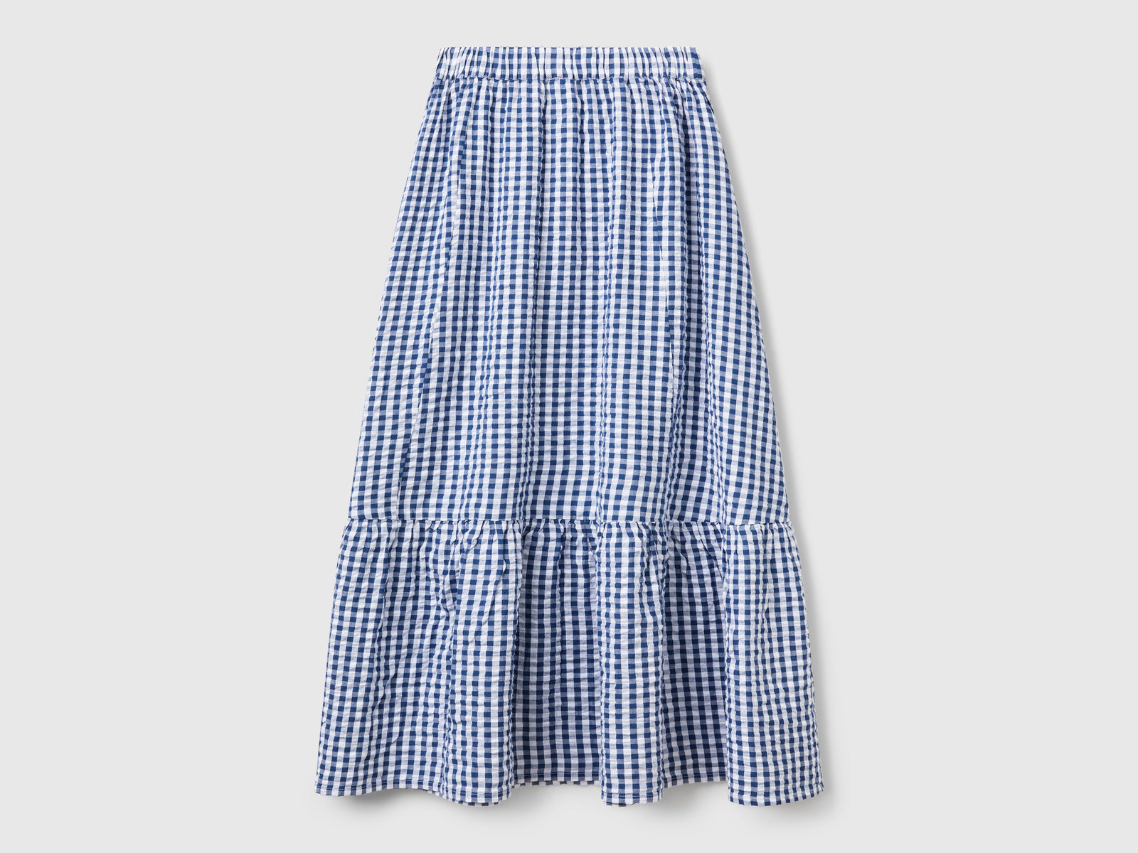 Falda de cuadros vichy con volante da donna azzurro 2 | Benetton Outlet