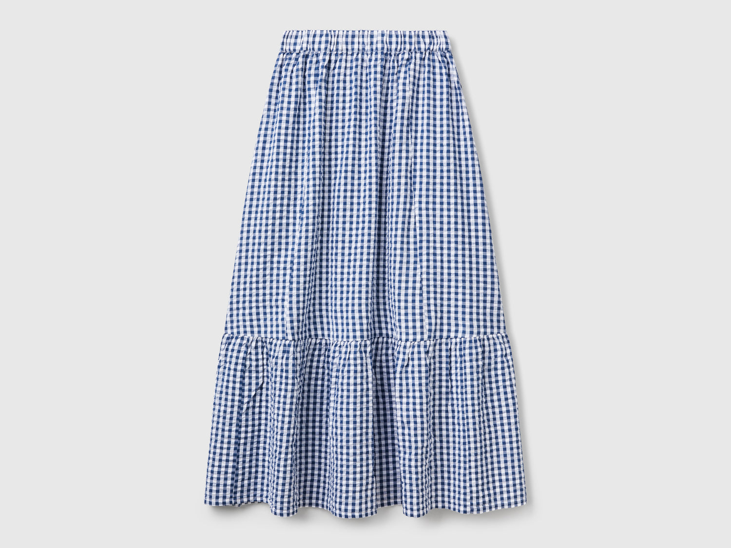 Falda de cuadros vichy con volante da donna azzurro | Benetton Outlet