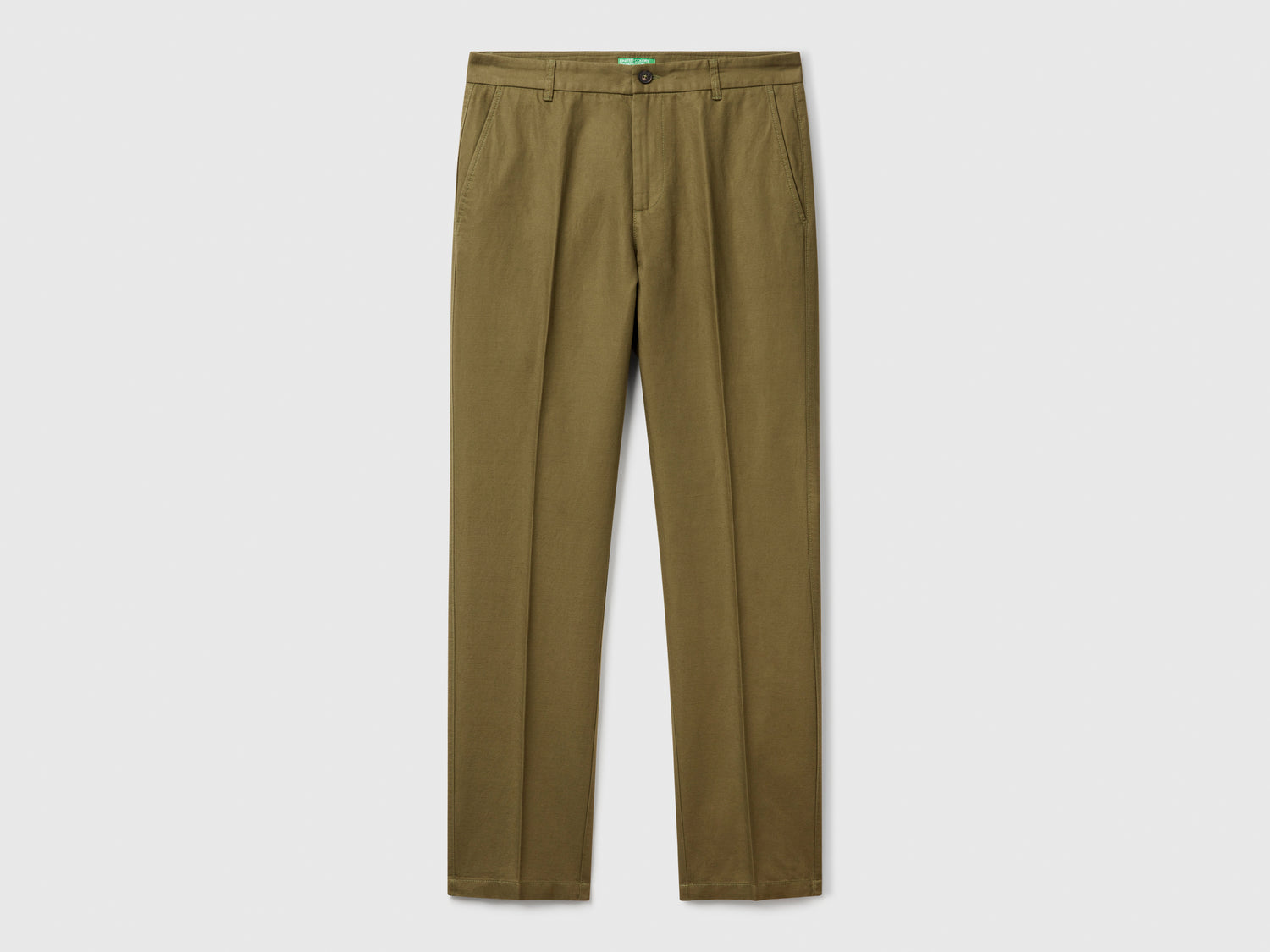 Chino slim fit in misto lino da uomo verde militare | Benetton Outlet