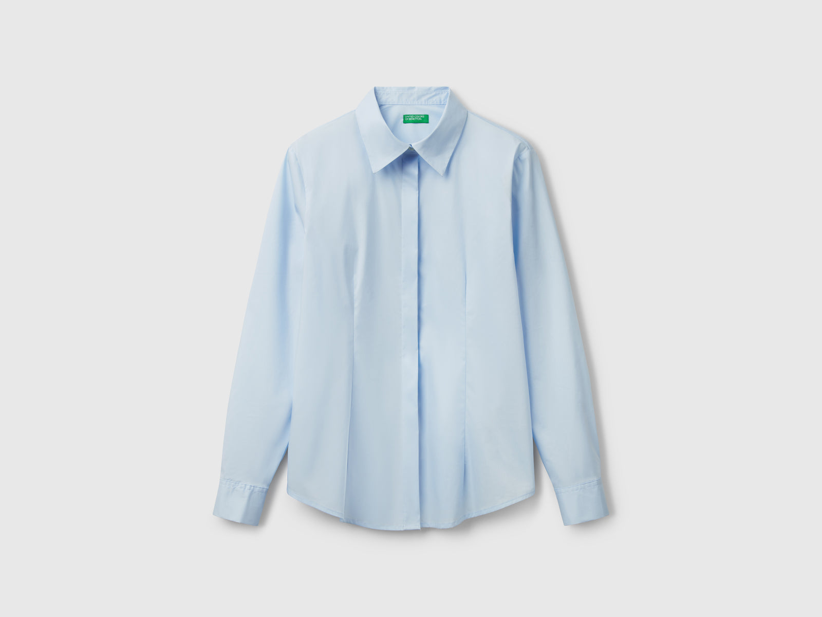 Camicia in misto cotone stretch da donna celeste | Benetton Outlet