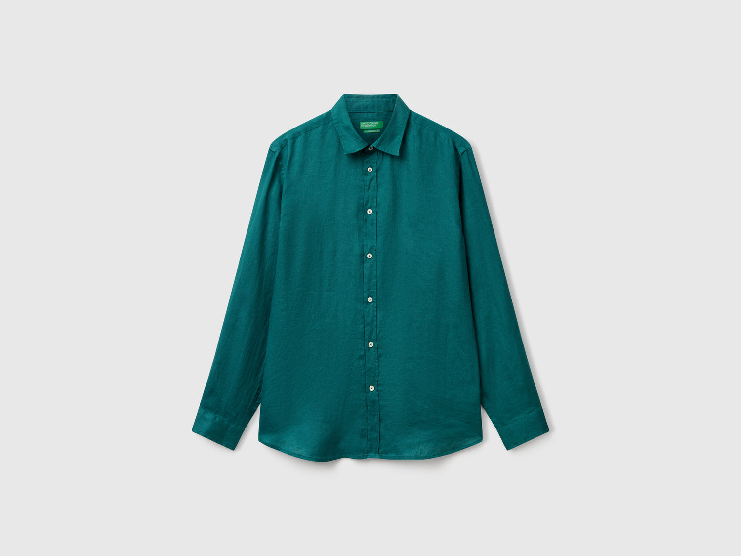 Camicia in puro lino da uomo verde scuro | Benetton Outlet