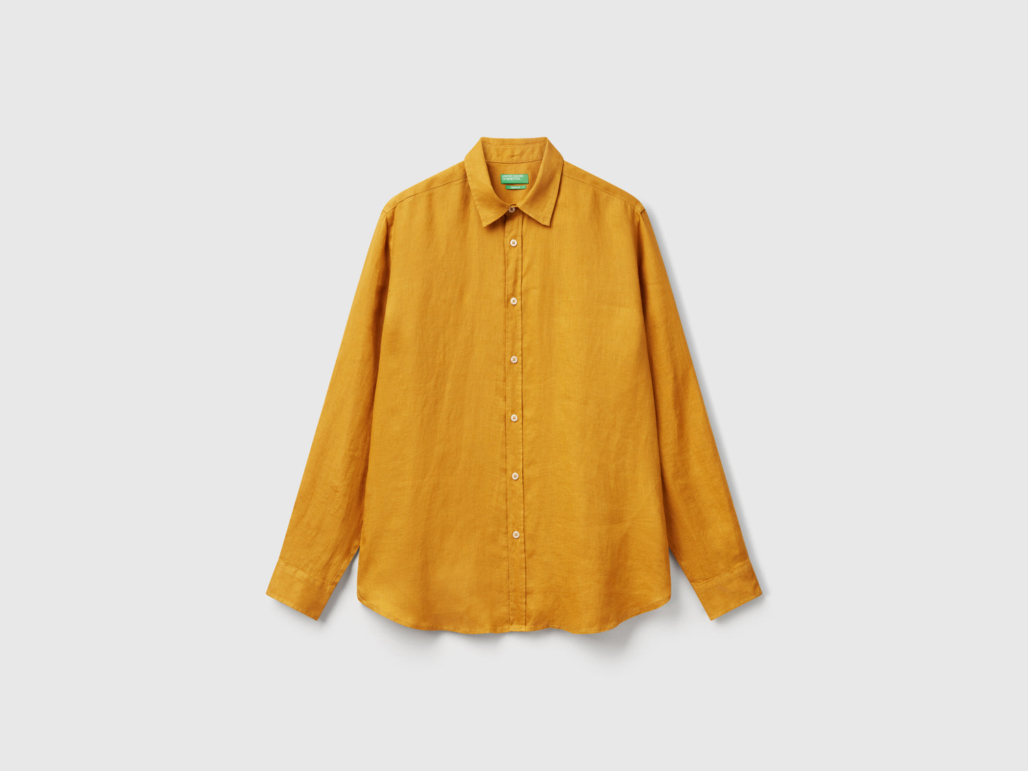 Camicia in puro lino da uomo senape | Benetton Outlet