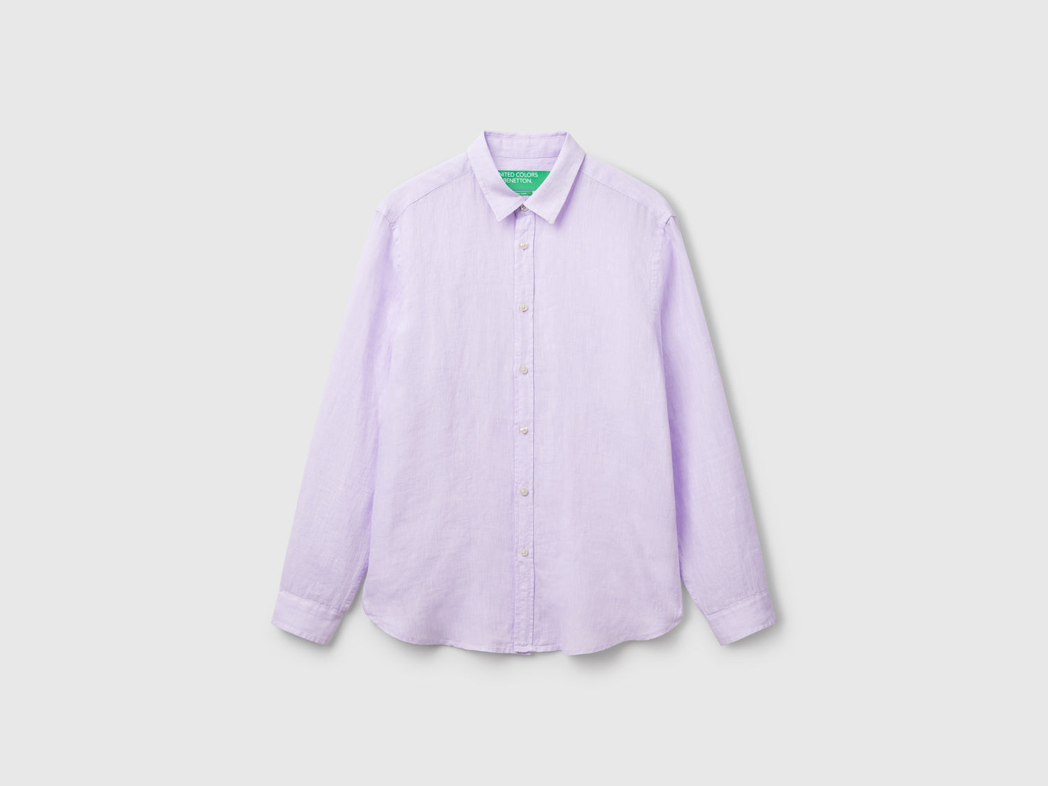 Camicia fantasia in puro lino da uomo lilla | Benetton Outlet