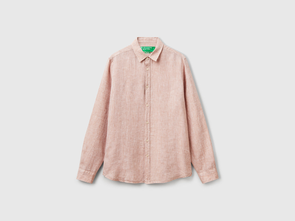 Camicia beige fantasia in puro lino