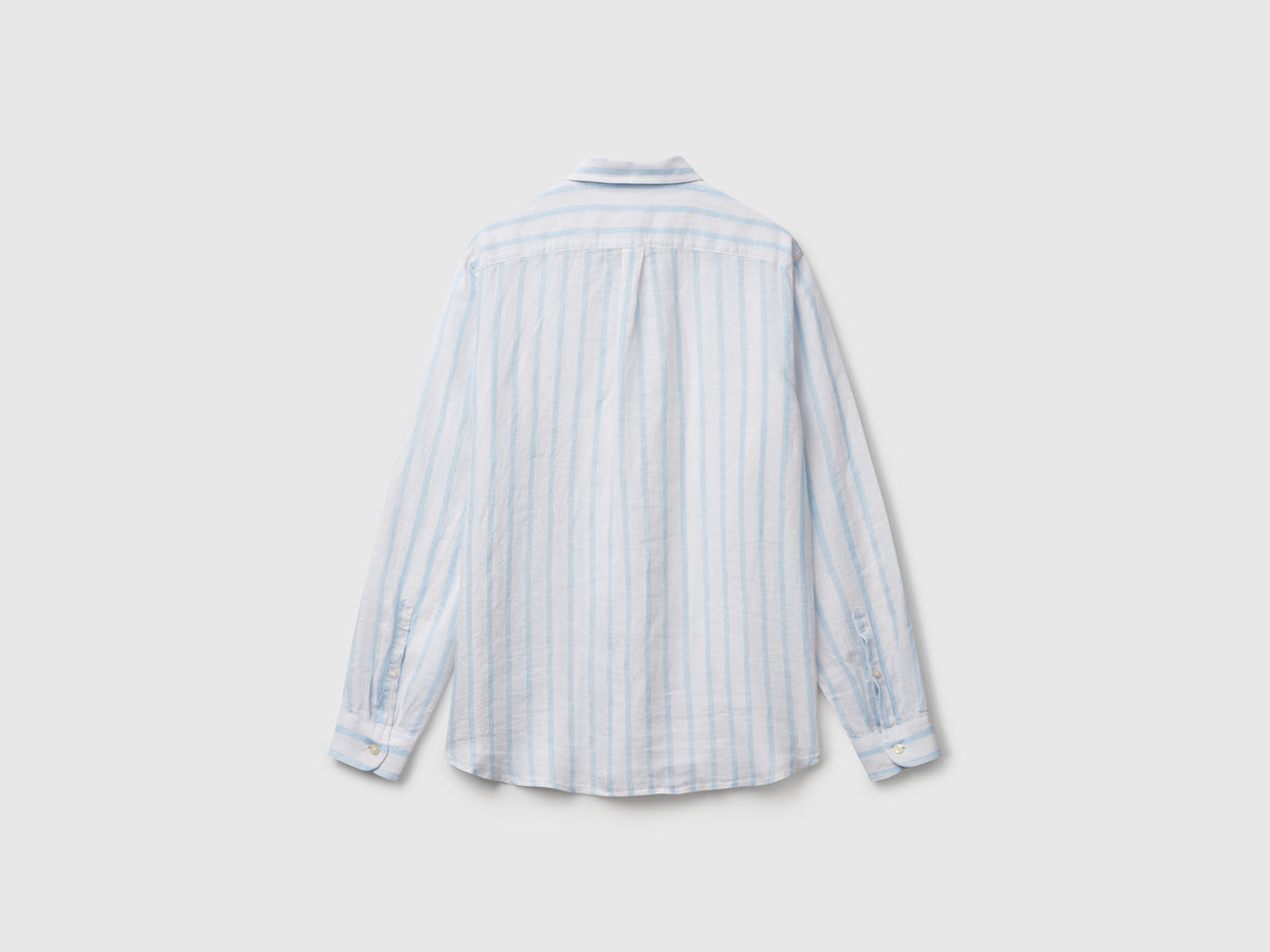Camicia a righe celesti e in puro lino