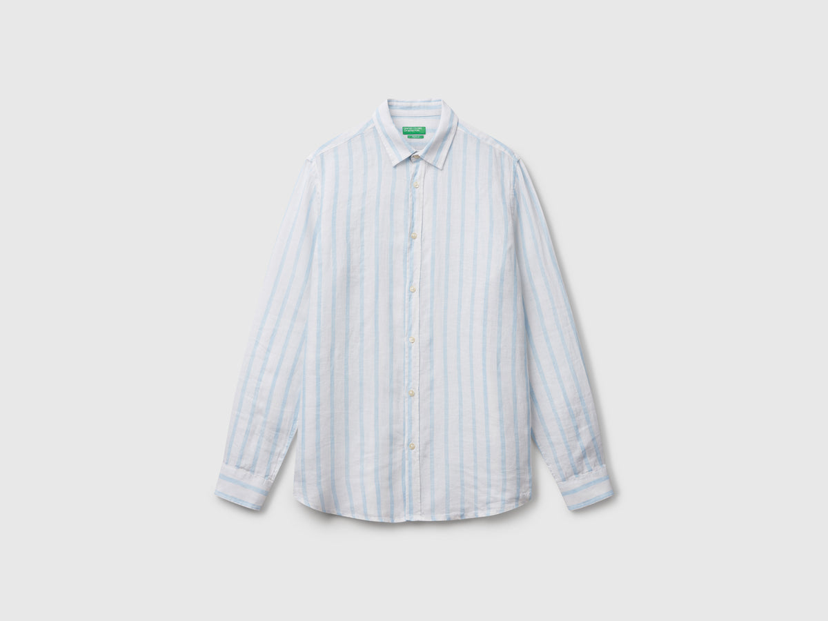 Camicia a righe celesti e in puro lino
