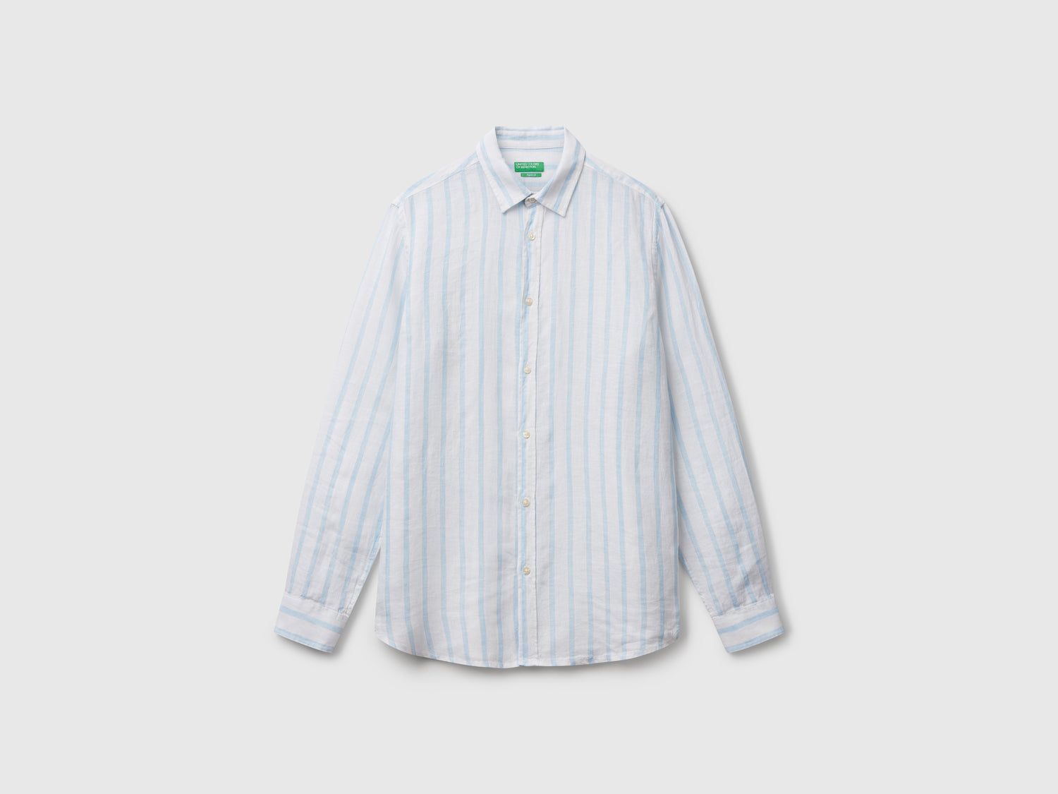 Camicia a righe celesti e in puro lino da uomo azzurro | Benetton Outlet