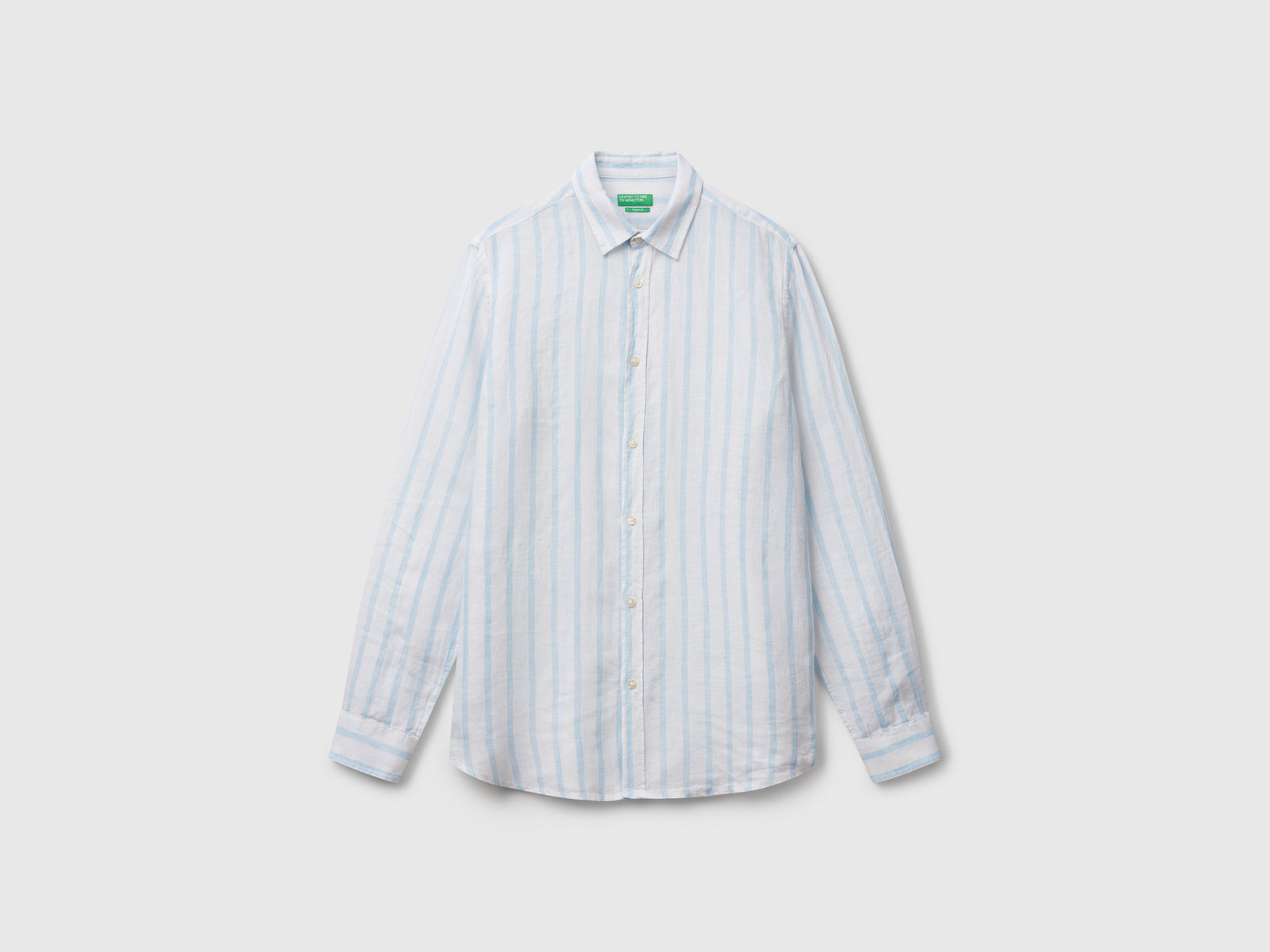 Camicia a righe celesti e in puro lino da uomo azzurro | Benetton Outlet