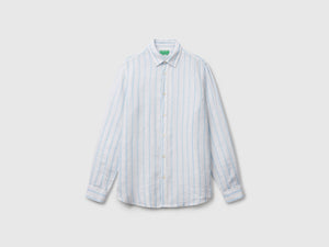 Camicia a righe celesti e in puro lino