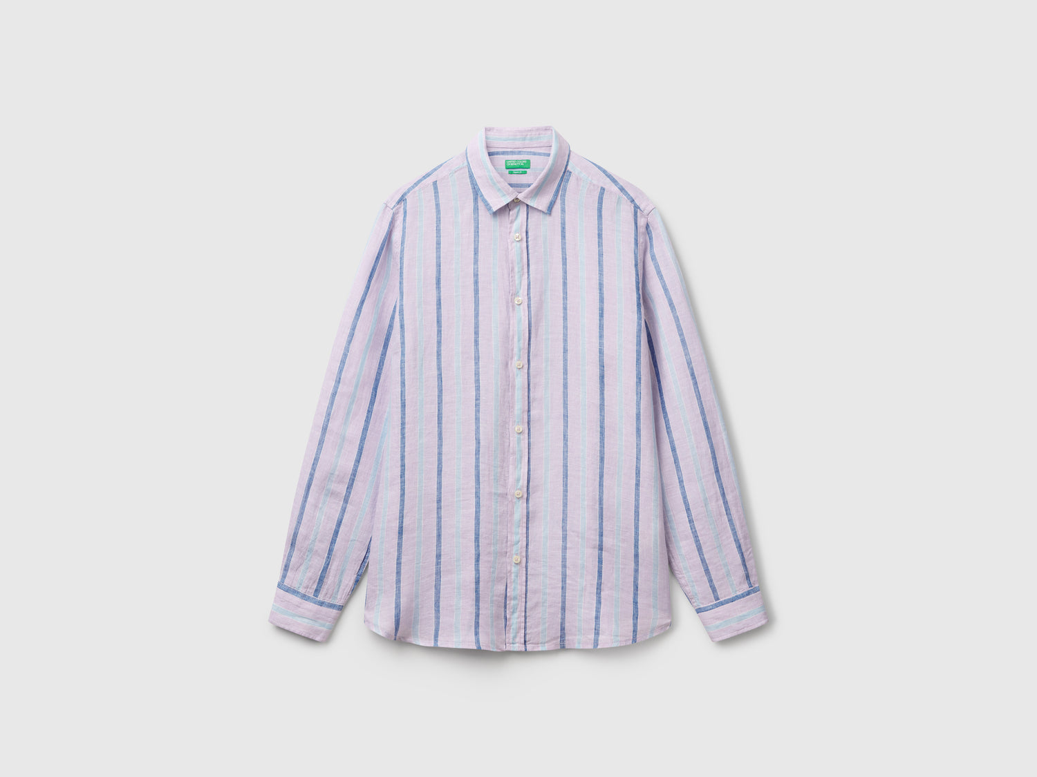Camicia a righe in puro lino da uomo lilla | Benetton Outlet