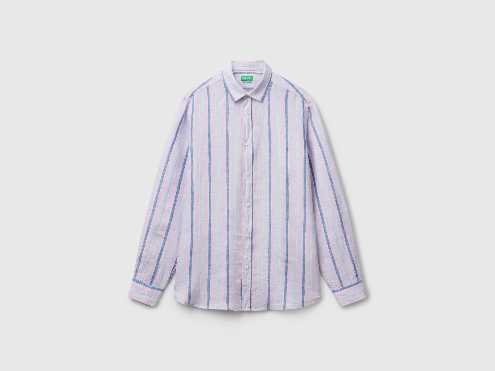 Camicia a righe in puro lino da uomo lilla | Benetton Outlet