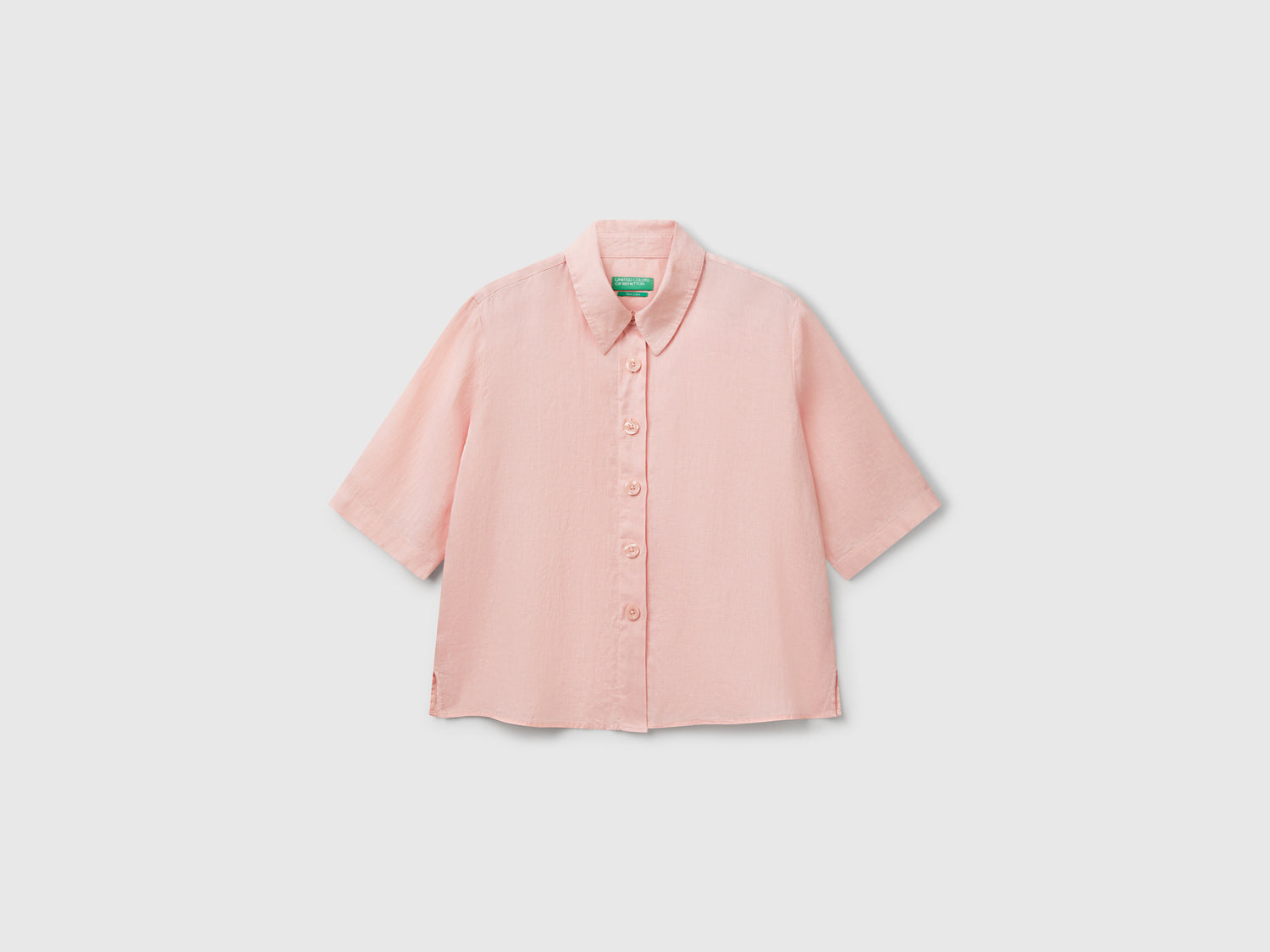 Short shirt in pure linen da donna rosa tenue | Benetton Outlet