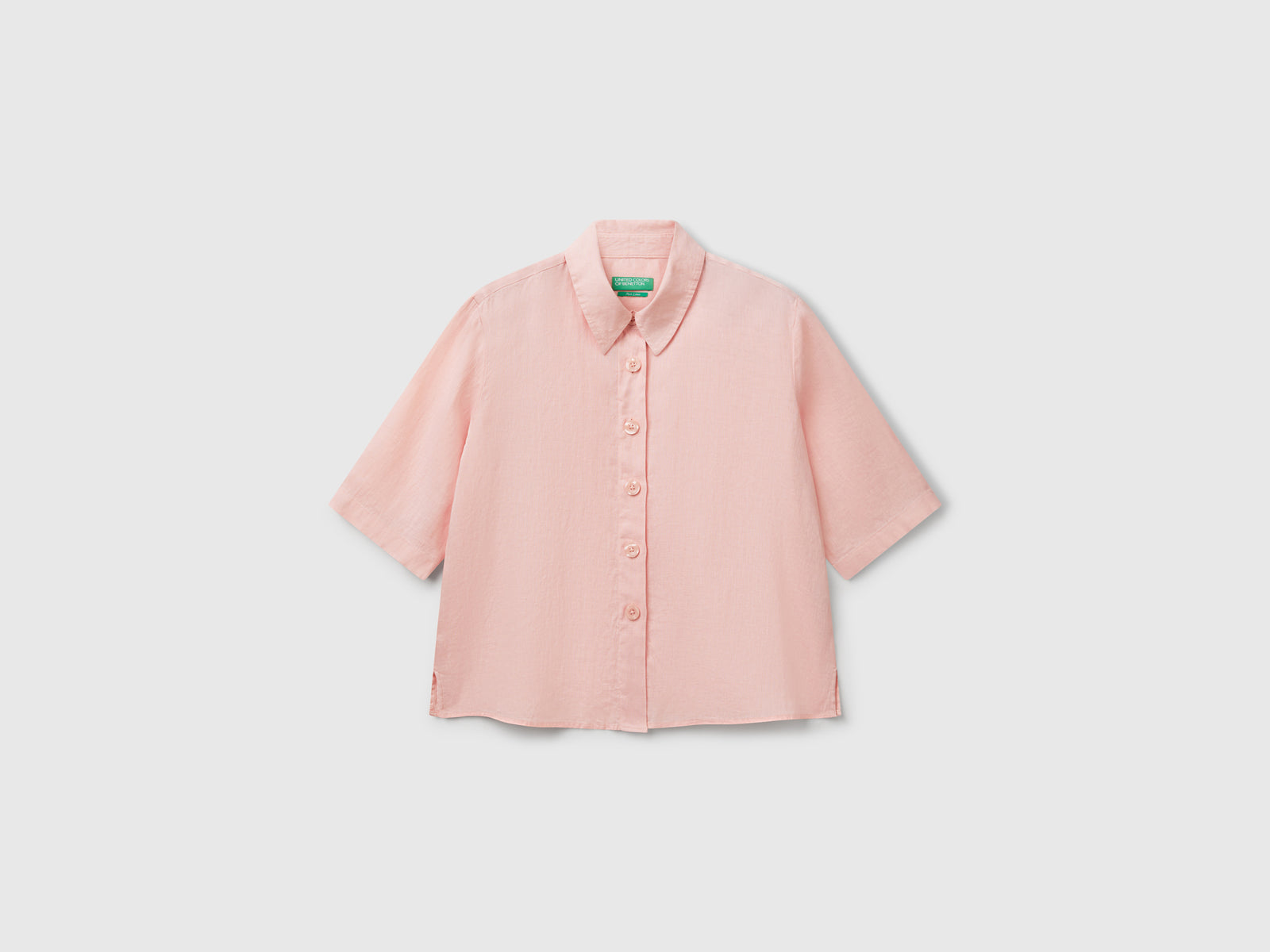 Short shirt in pure linen da donna rosa tenue | Benetton Outlet