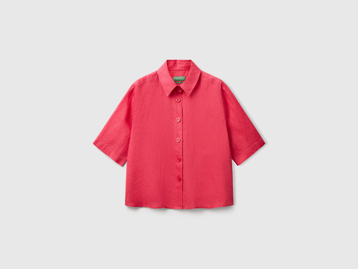 Camicia corta in puro lino da donna fragola | Benetton Outlet