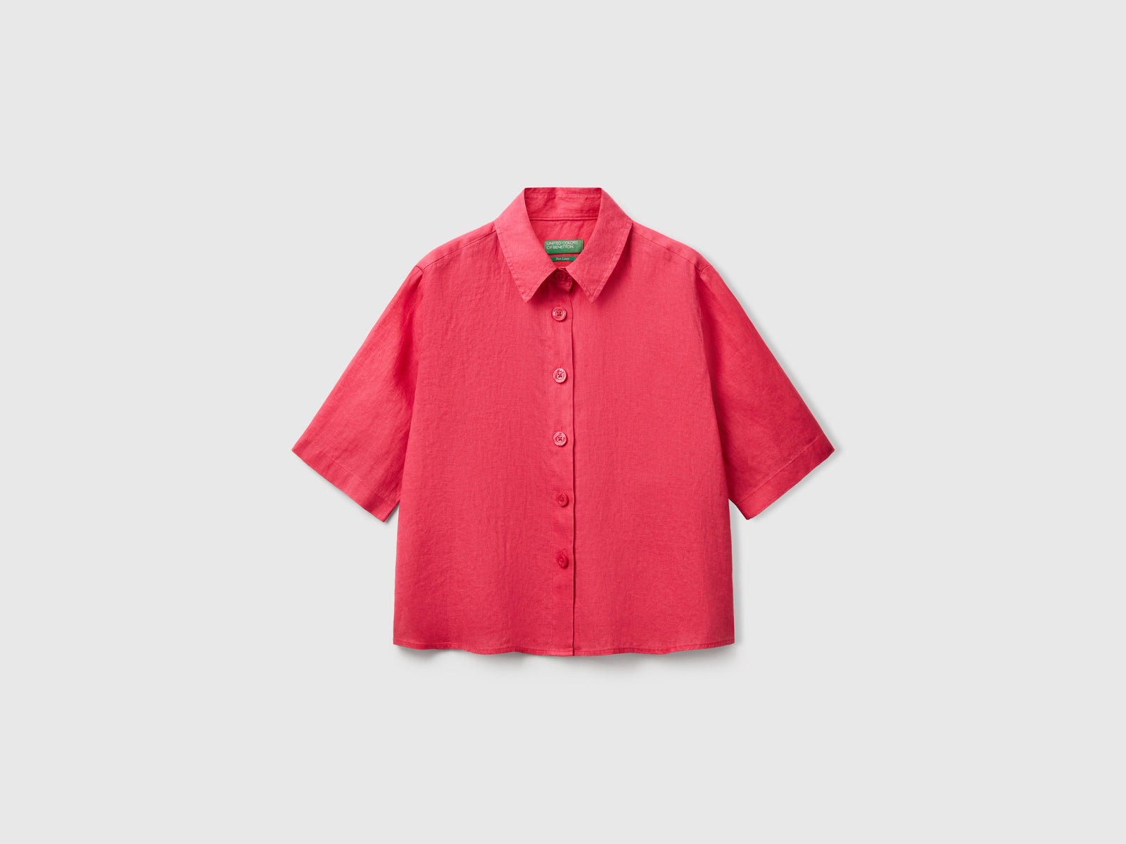 Camicia corta in puro lino da donna fragola | Benetton Outlet