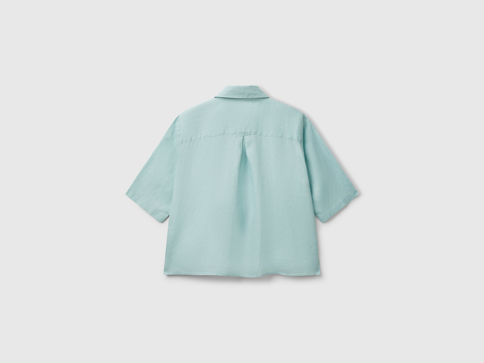 Camicia corta in puro lino da donna verde acqua 2 | Benetton Outlet