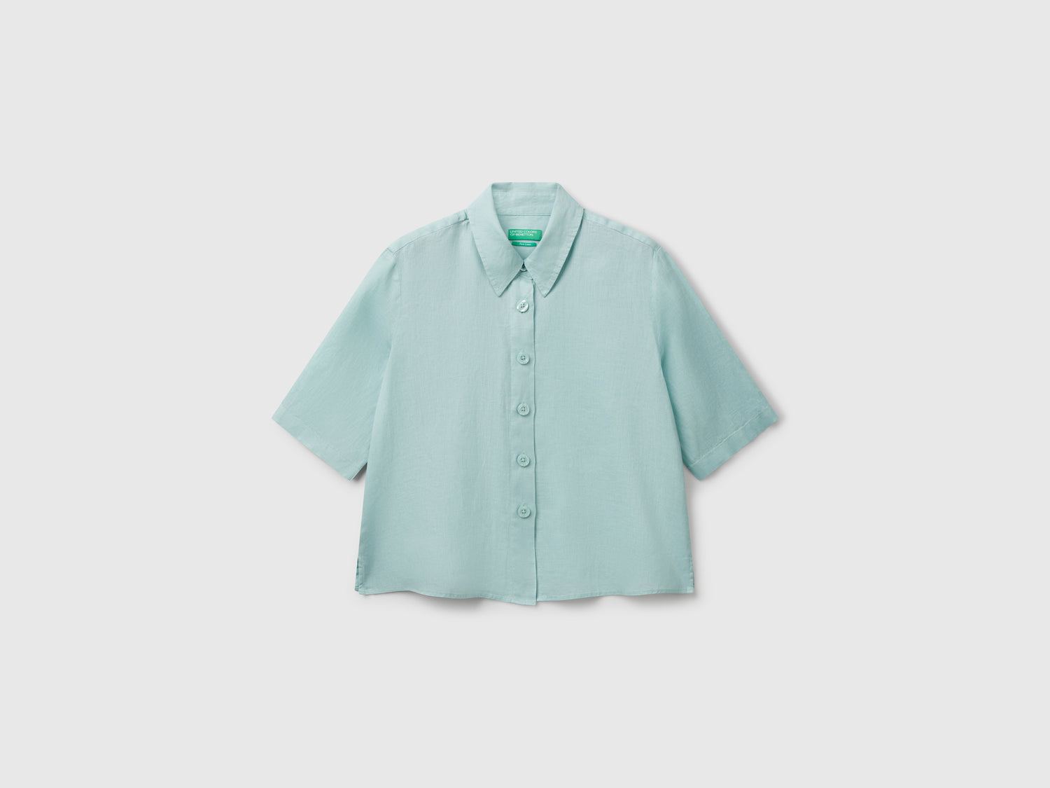 Camicia corta in puro lino da donna verde acqua | Benetton Outlet