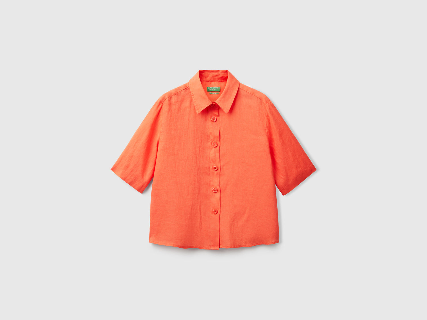 Short shirt in pure linen da donna arancione | Benetton Outlet