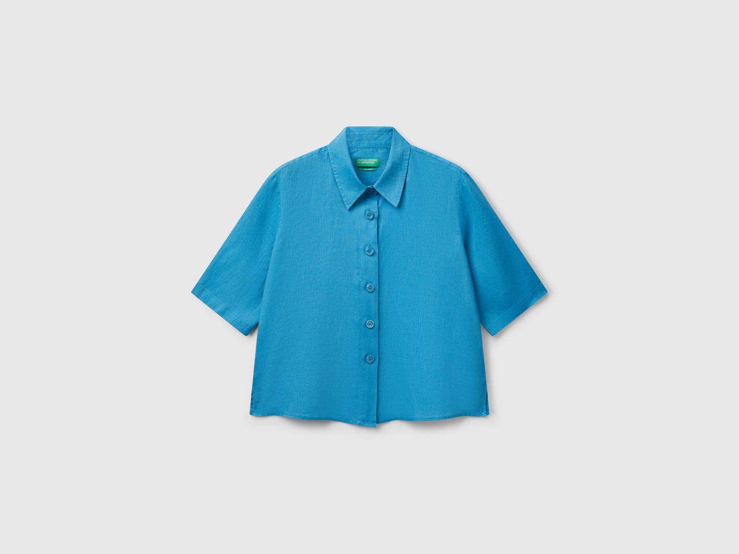 Camicia corta in puro lino da donna celeste | Benetton Outlet