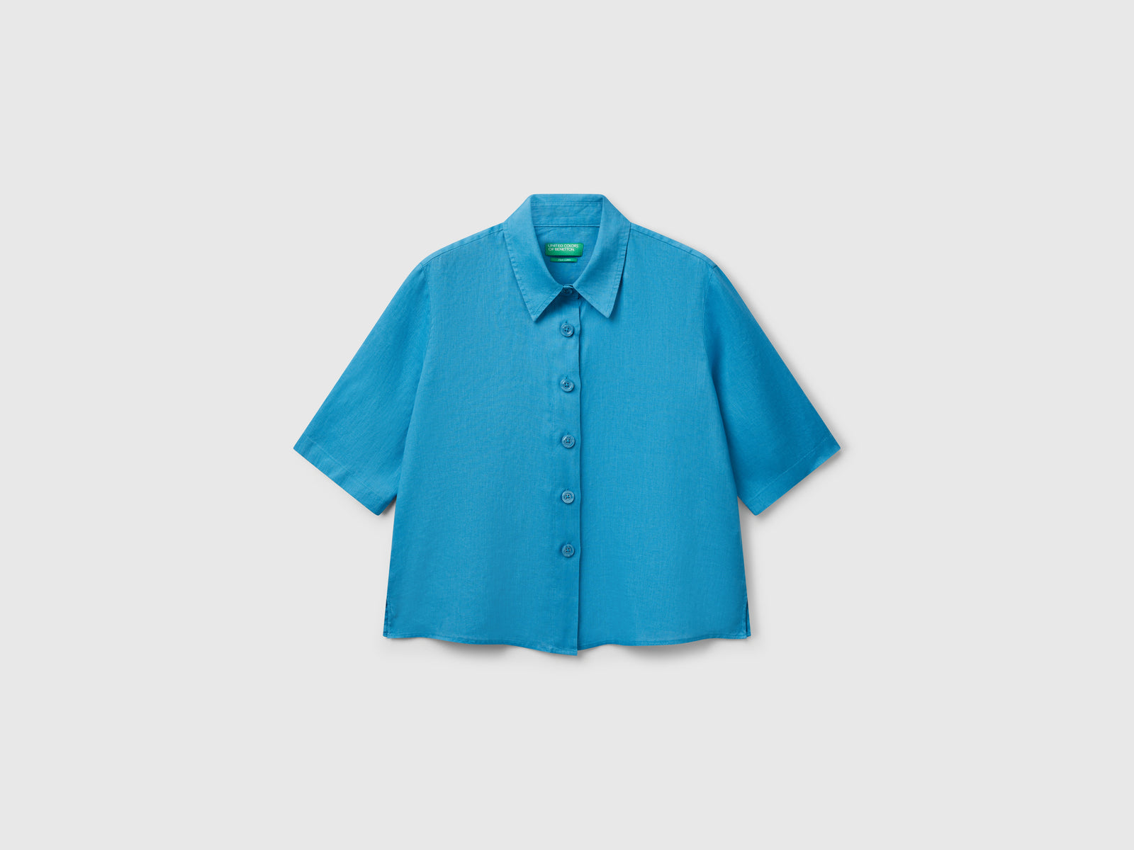 Camicia corta in puro lino da donna celeste | Benetton Outlet