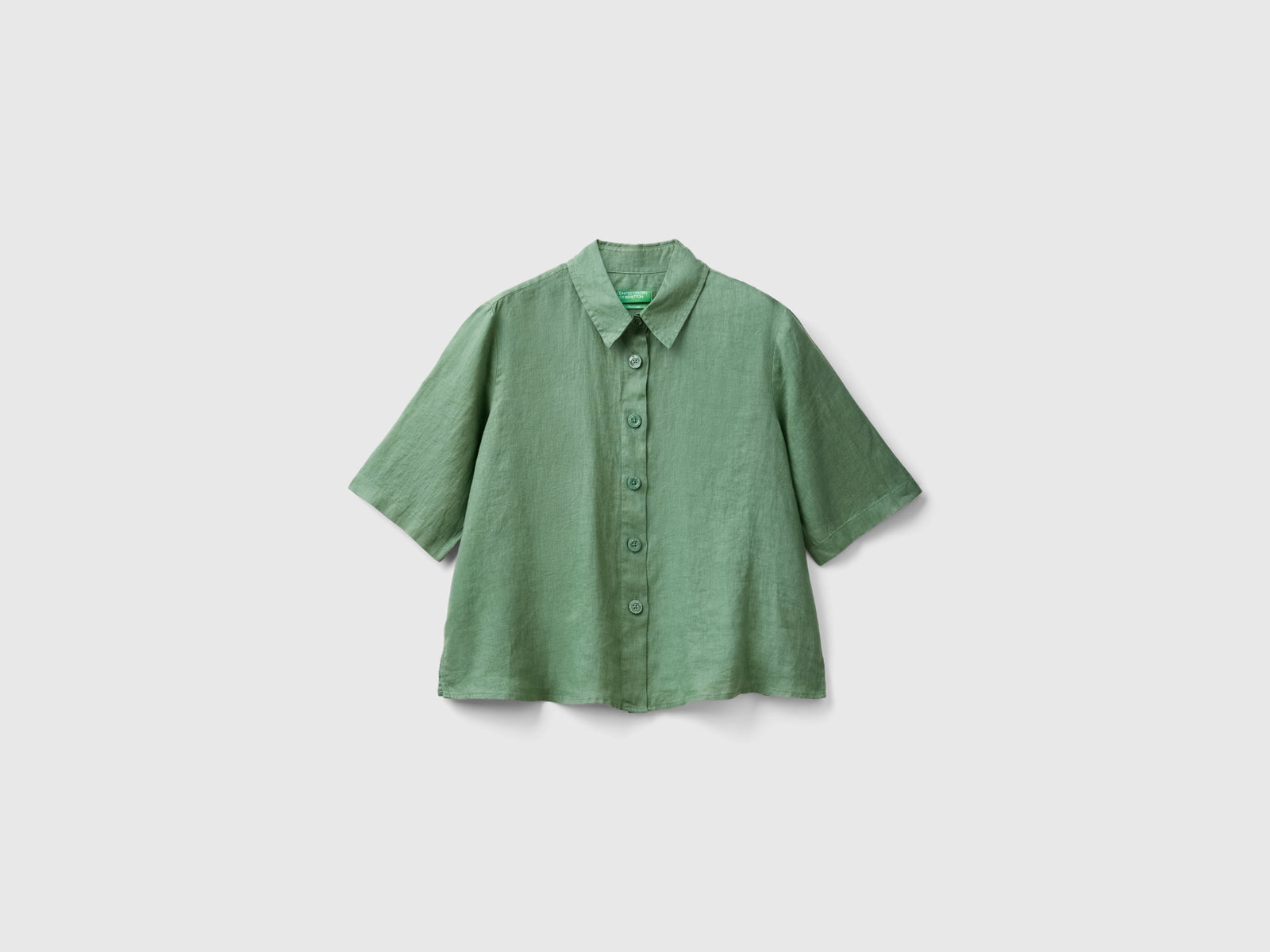 Camicia corta in puro lino da donna verde | Benetton Outlet