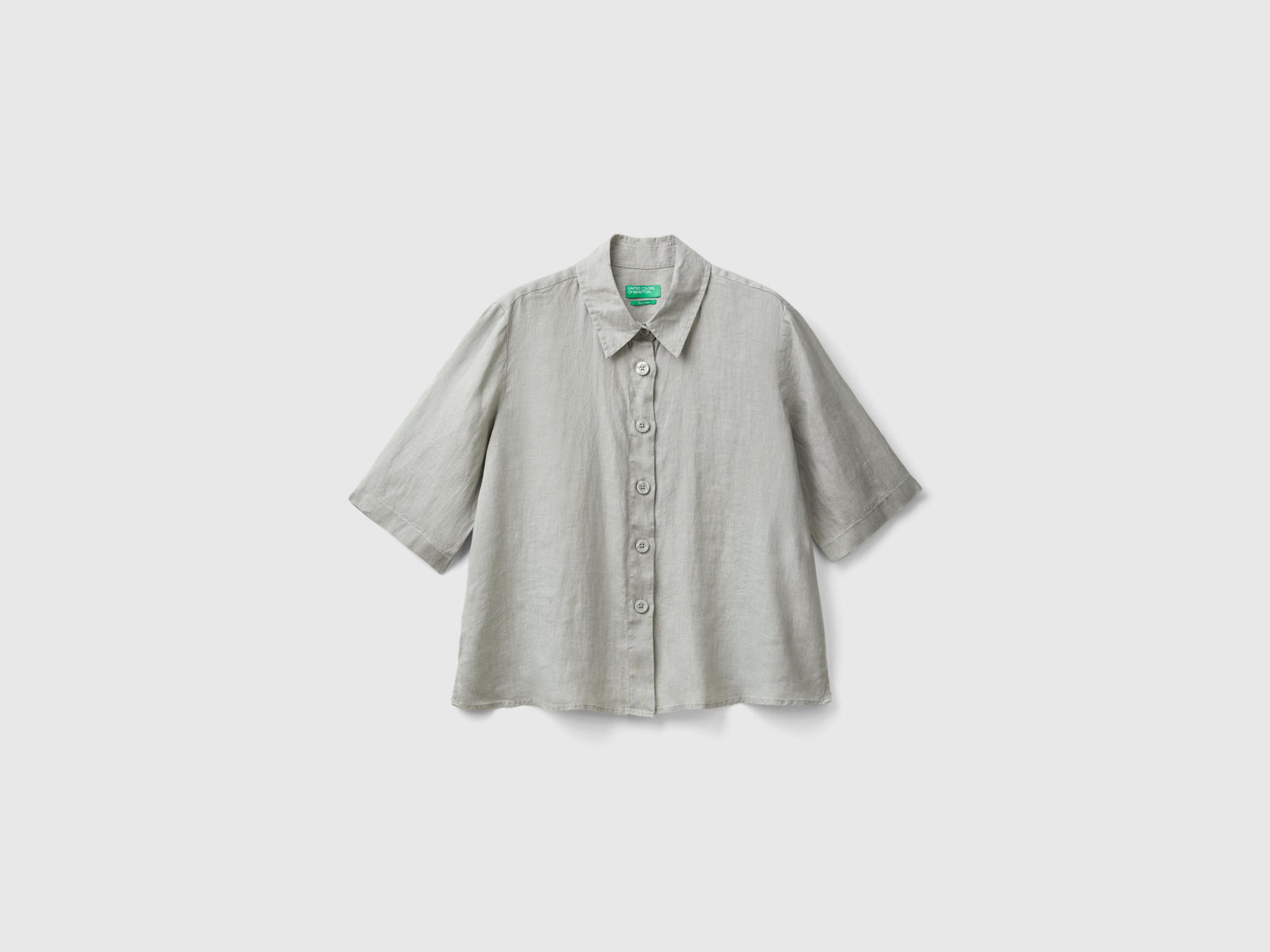 Short shirt in pure linen da donna grigio | Benetton Outlet