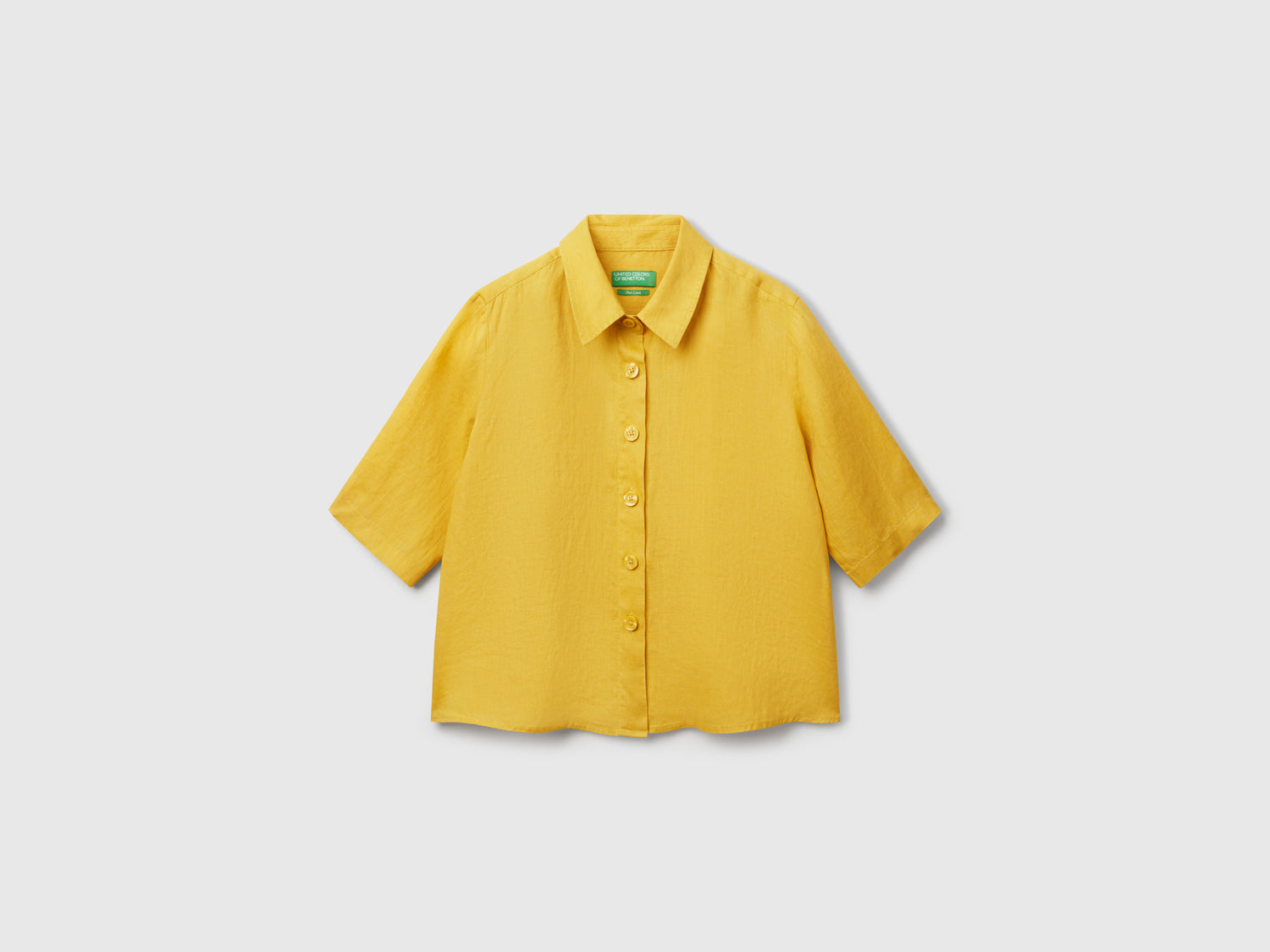 Short shirt in pure linen da donna senape | Benetton Outlet