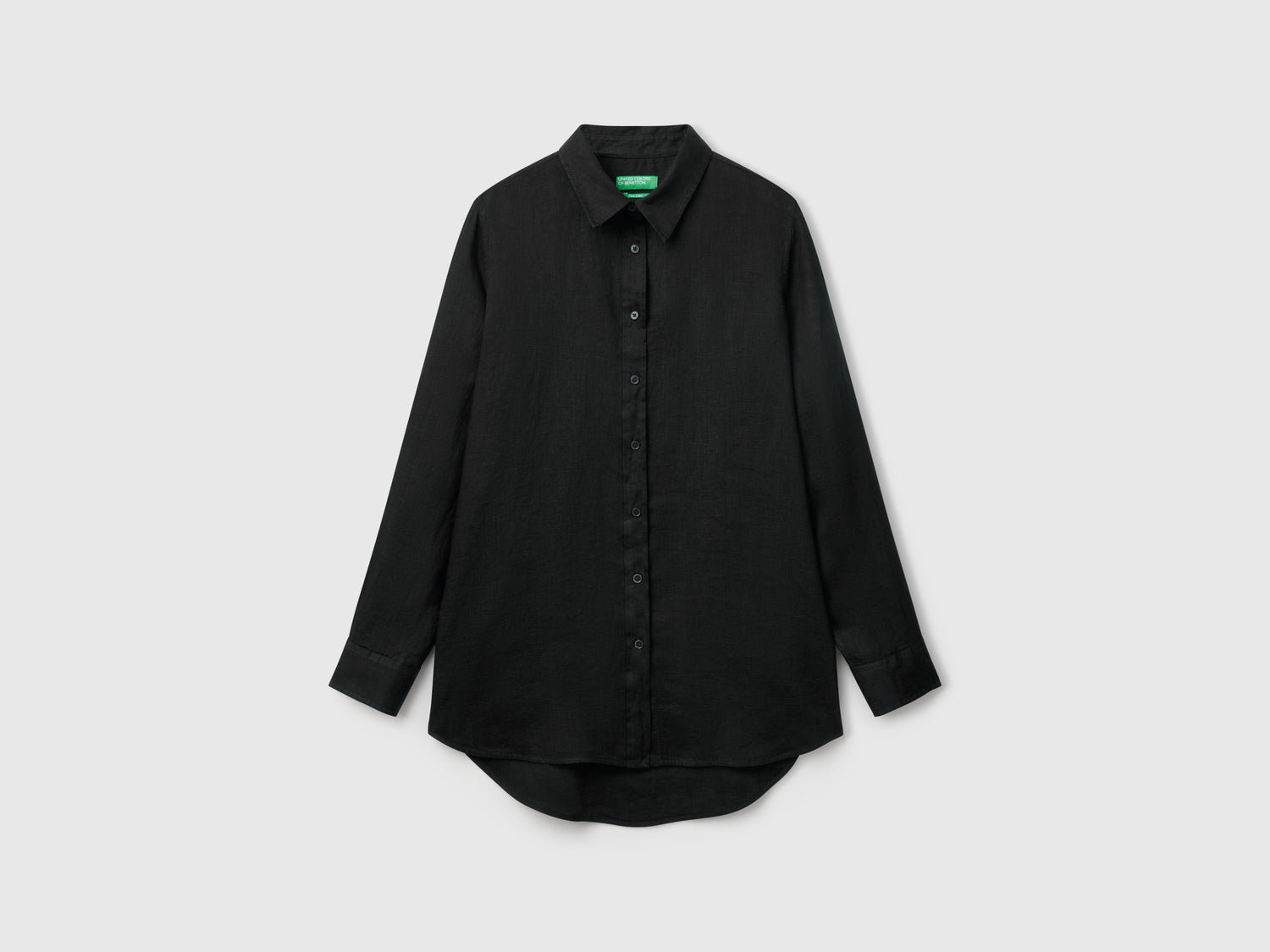 Camicia lunga in puro lino da donna nero | Benetton Outlet