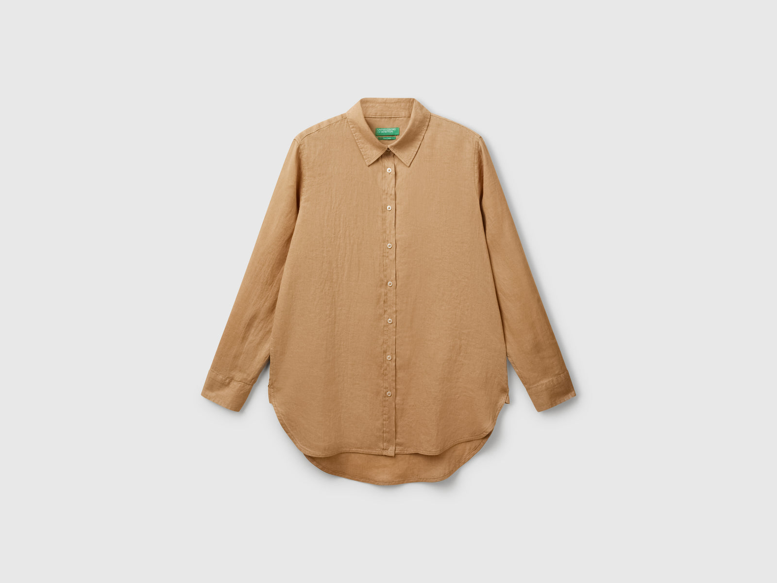 Camicia lunga in puro lino da donna cammello | Benetton Outlet