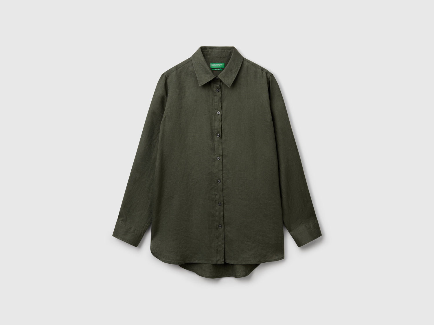 Camicia lunga in puro lino da donna verde militare | Benetton Outlet