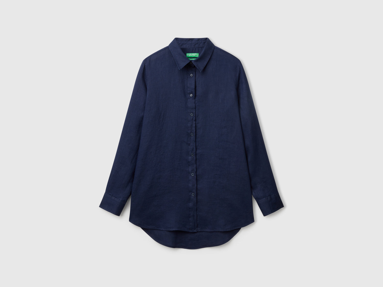 Camicia lunga in puro lino da donna blu scuro | Benetton Outlet