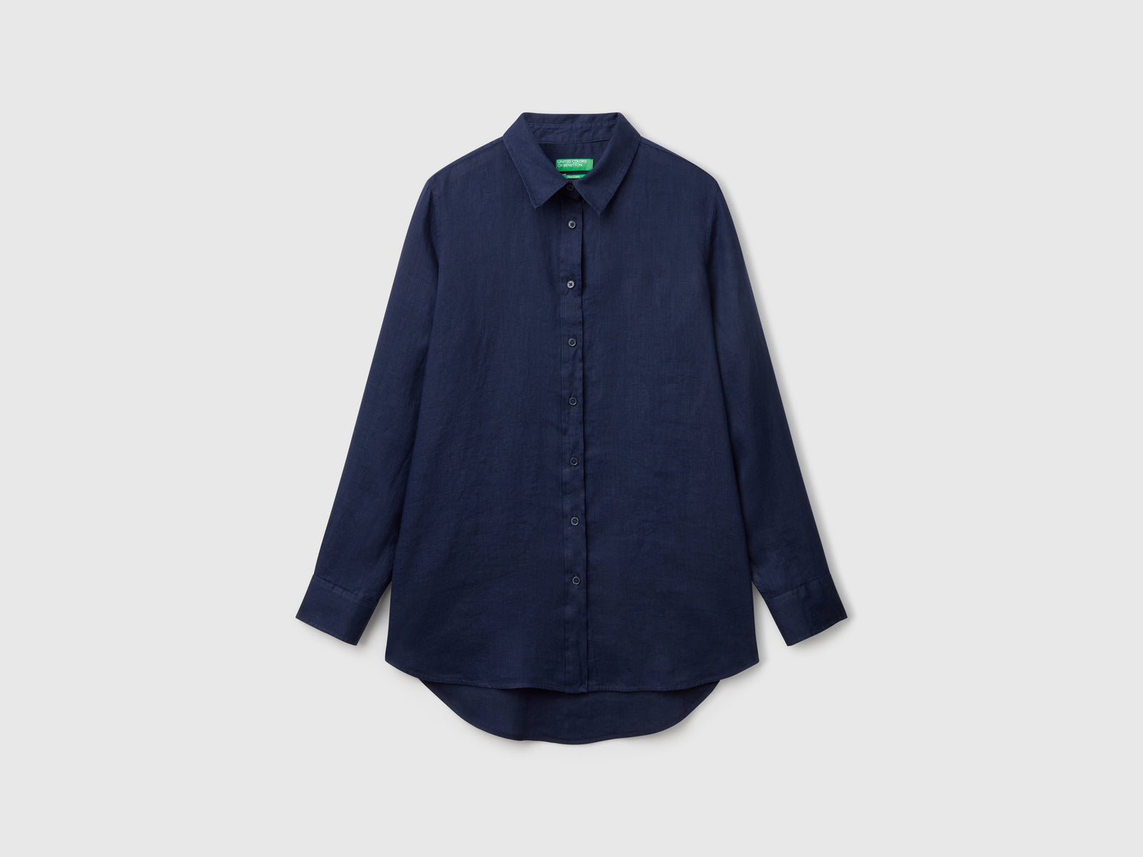 Camicia lunga in puro lino da donna blu scuro | Benetton Outlet
