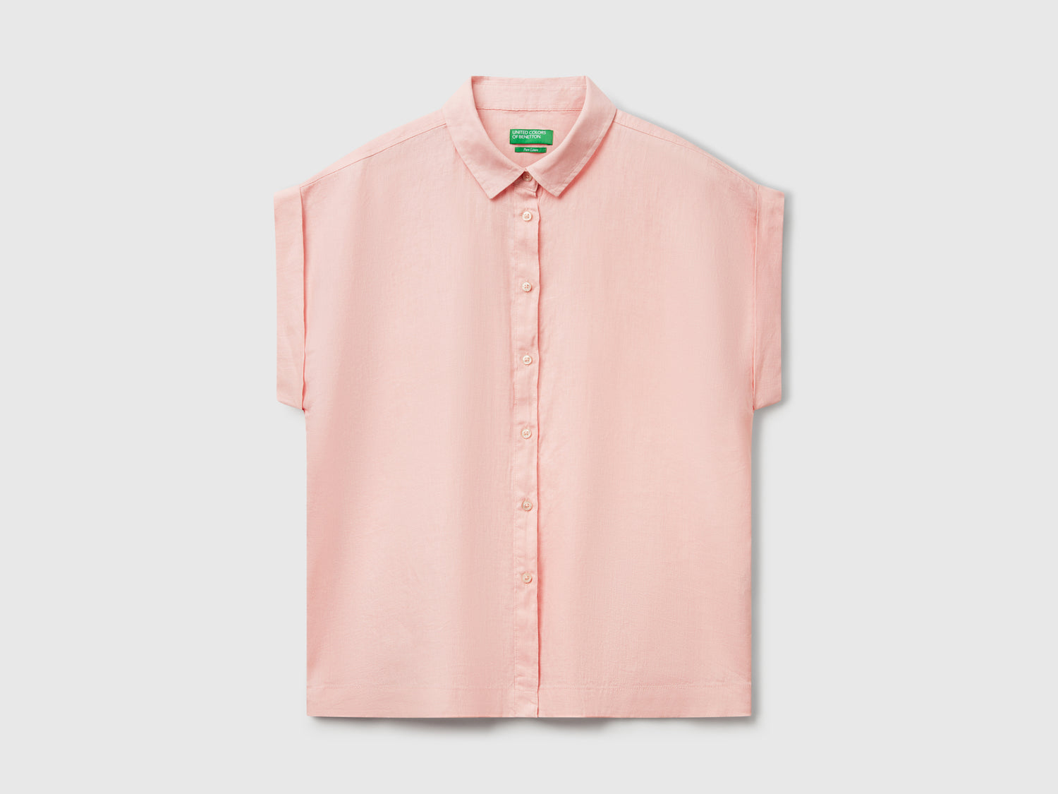 Camicia regular fit in puro lino da donna rosa tenue | Benetton Outlet