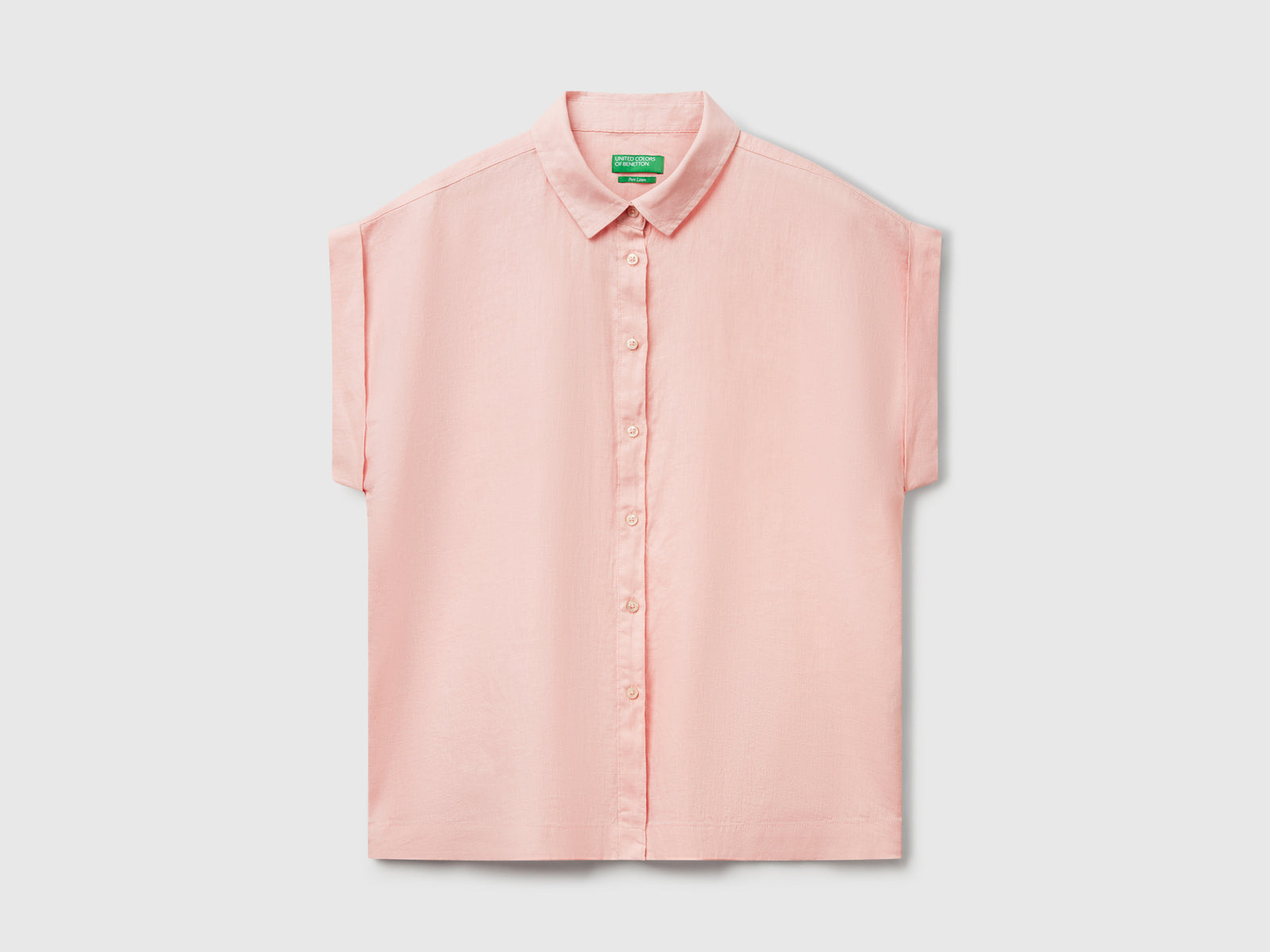 Camicia regular fit in puro lino da donna rosa tenue | Benetton Outlet