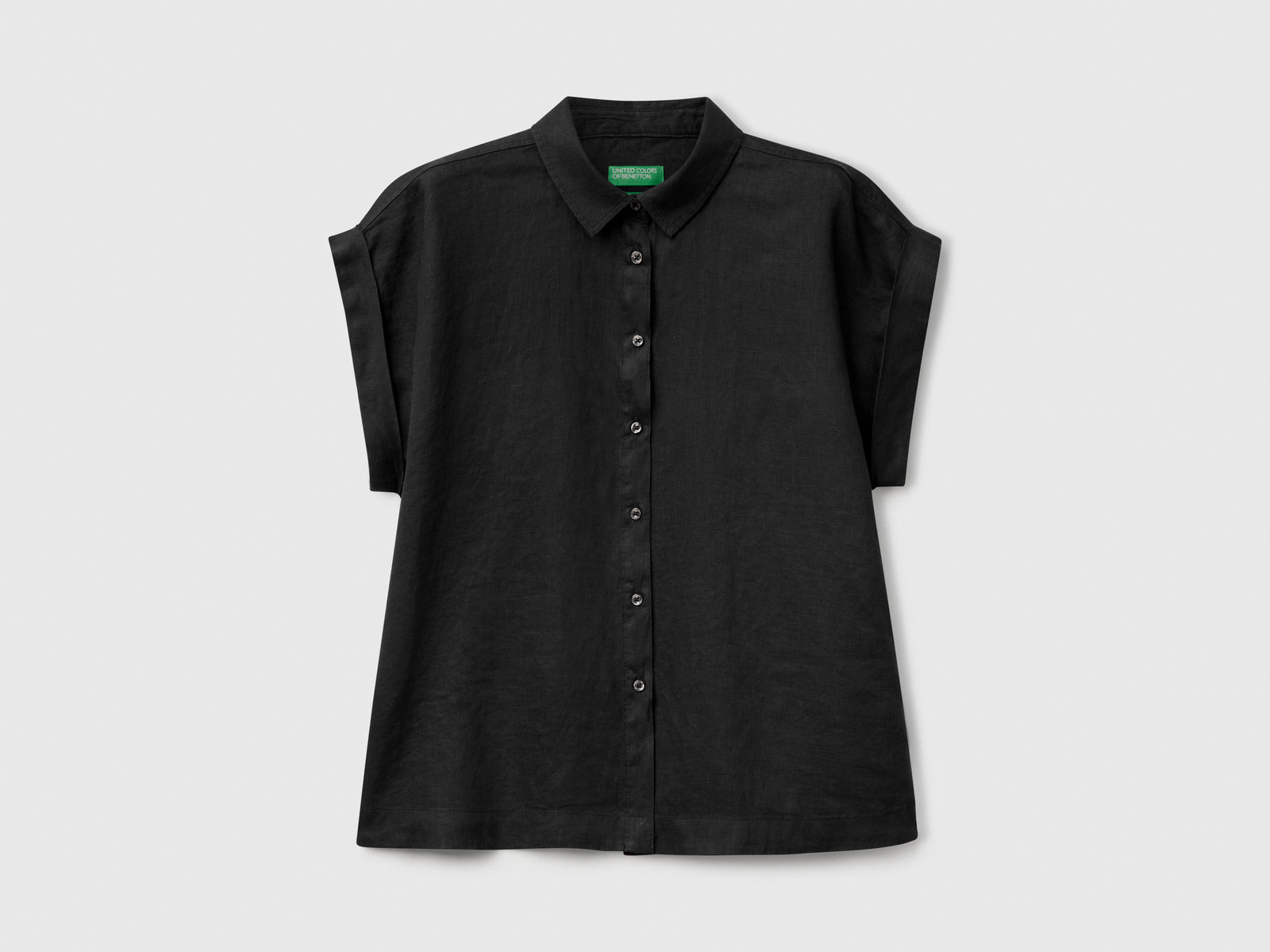 Camicia regular fit in puro lino da donna nero | Benetton Outlet
