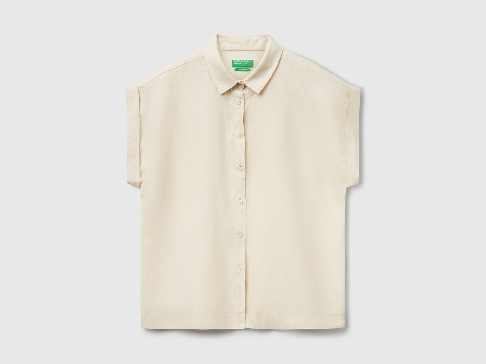 Camicia regular fit in puro lino da donna beige | Benetton Outlet