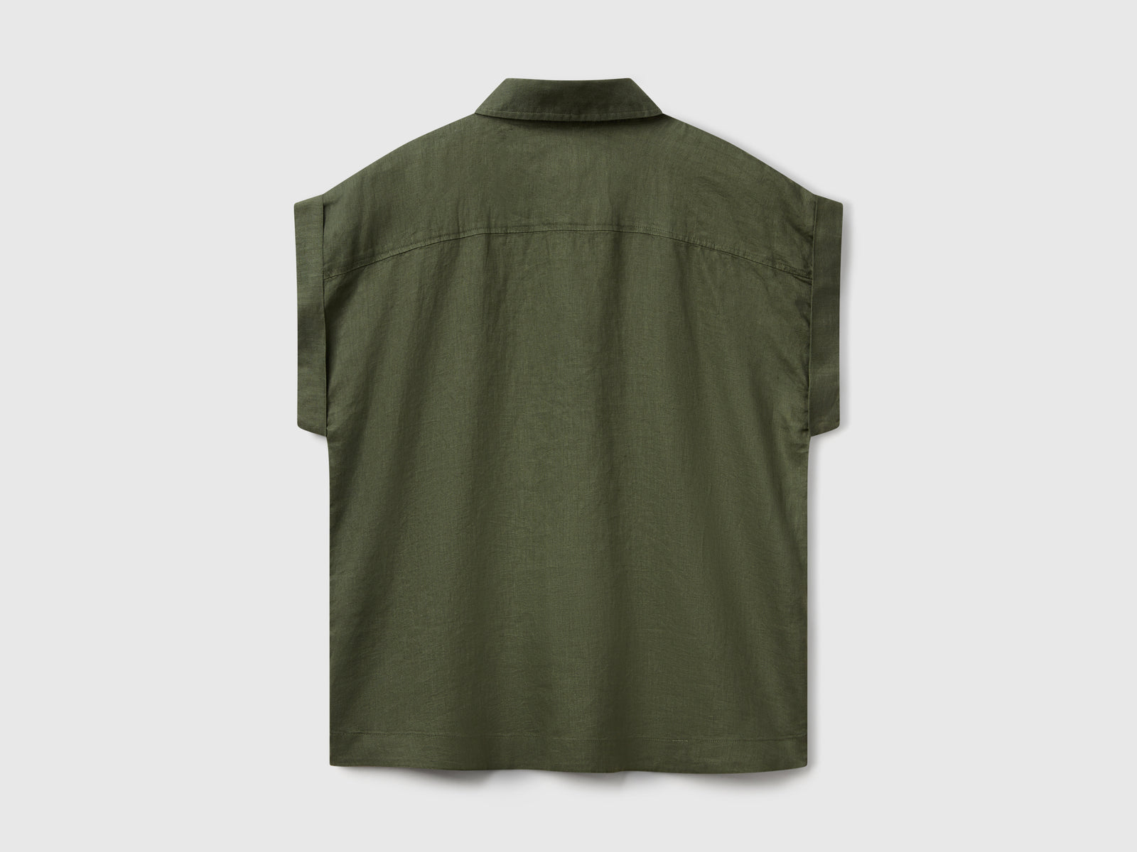 Camicia regular fit in puro lino da donna verde militare 2 | Benetton Outlet