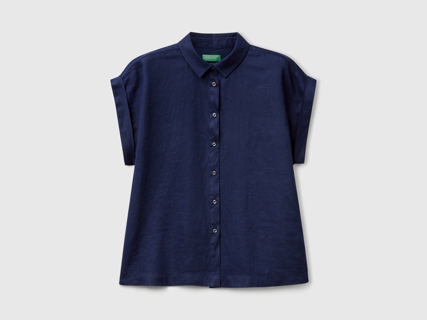 Camicia regular fit in puro lino da donna blu scuro | Benetton Outlet