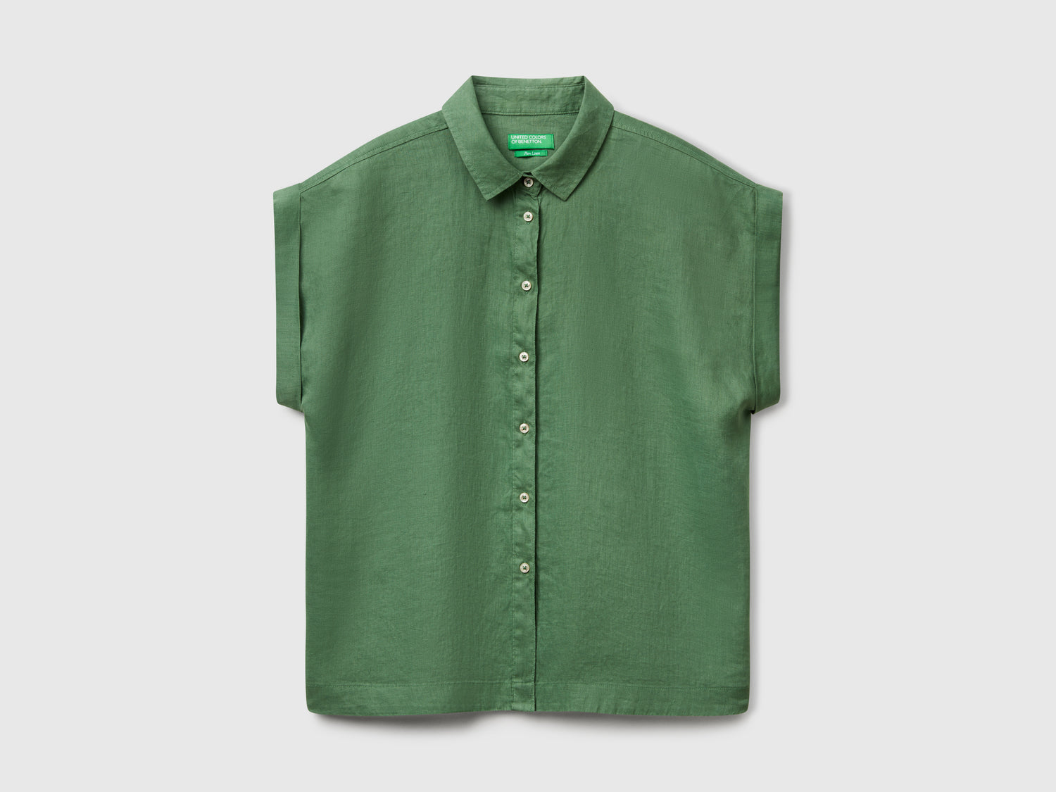 Camicia regular fit in puro lino da donna verde | Benetton Outlet