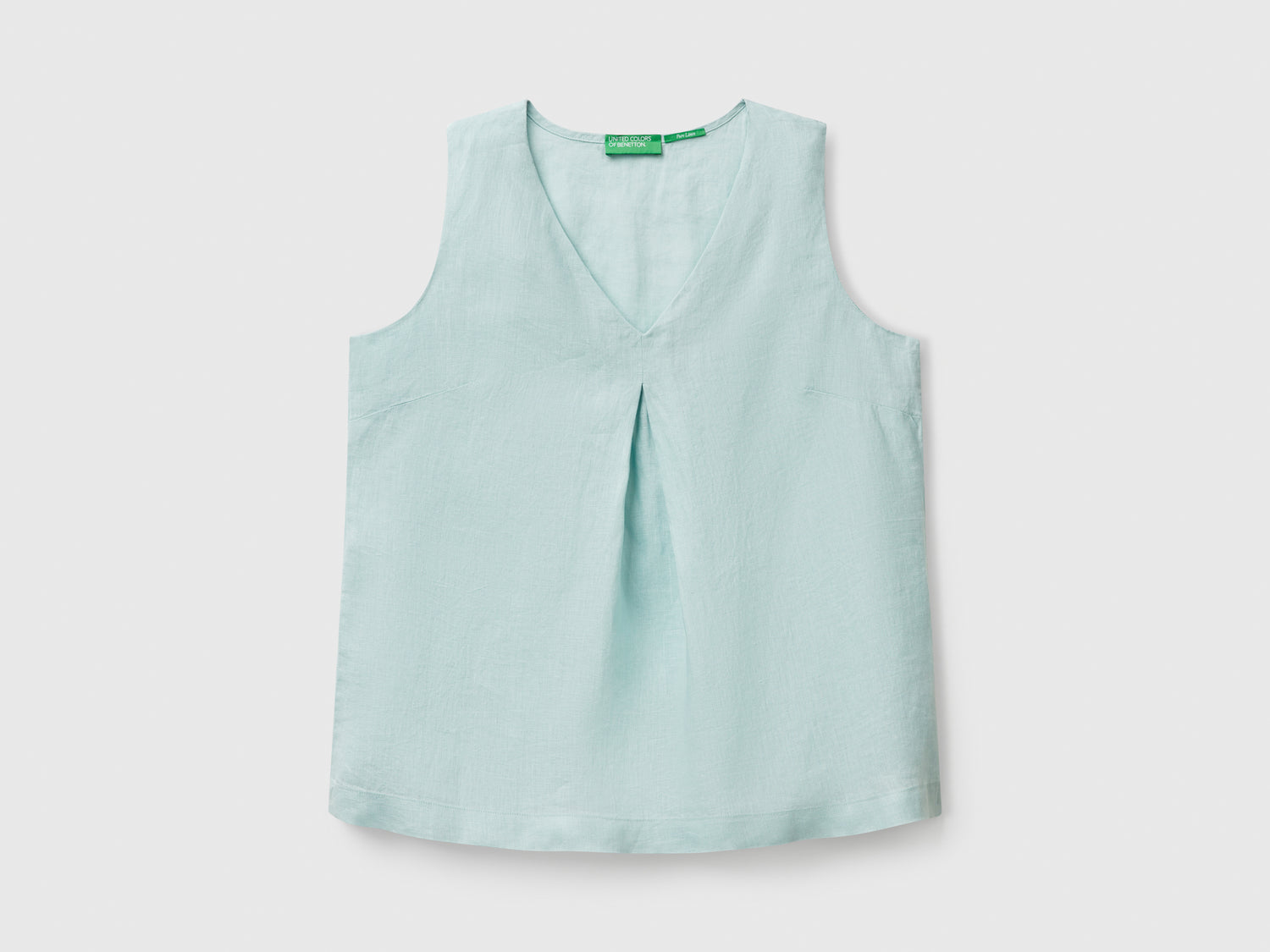 Blusa smanicata in puro lino da donna verde acqua | Benetton Outlet