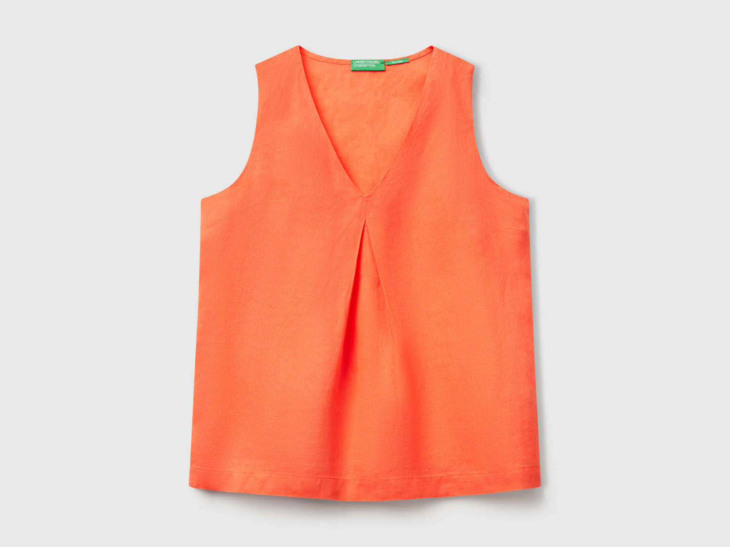 Blusa smanicata in puro lino da donna arancione | Benetton Outlet