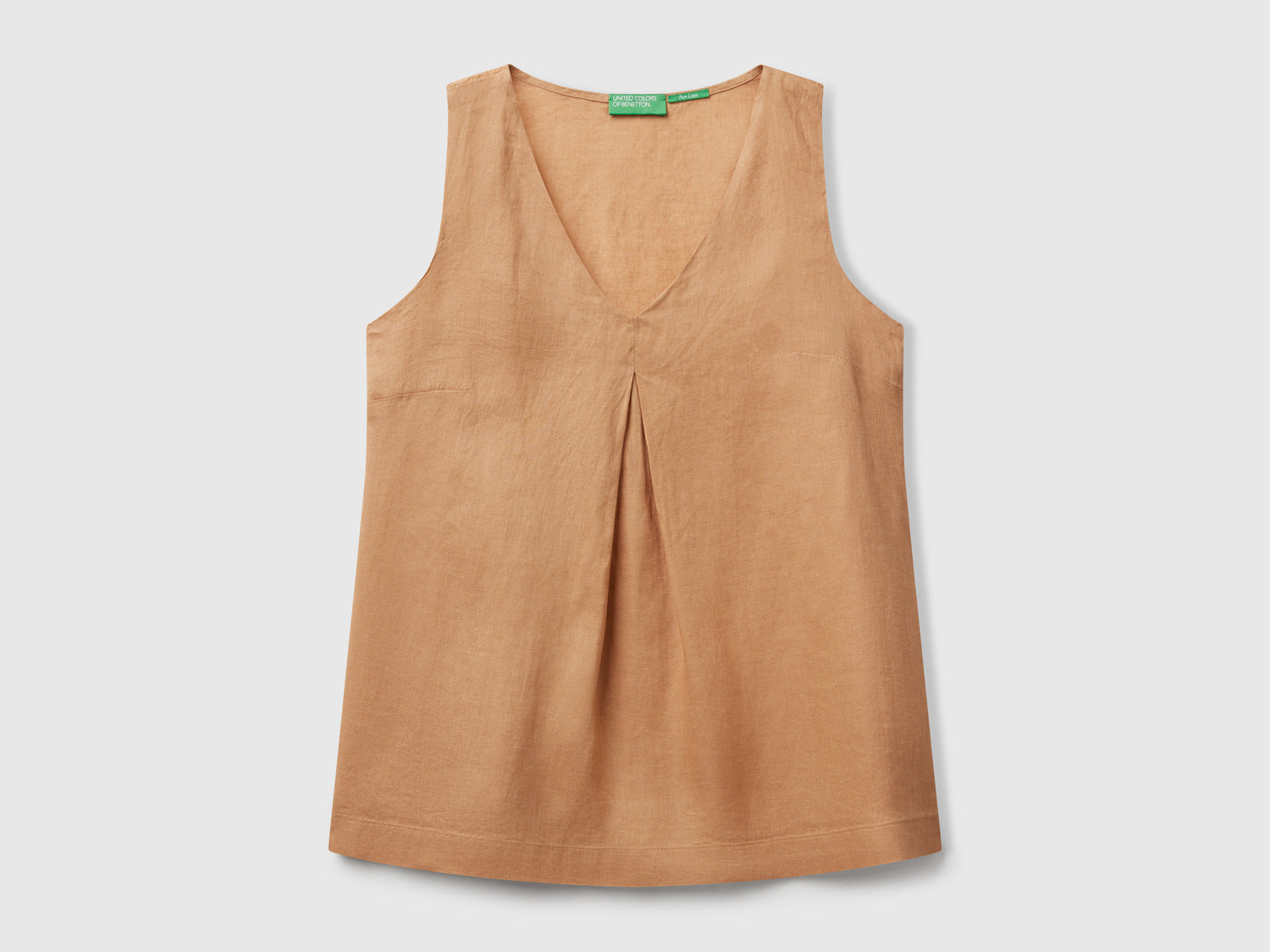 Blusa smanicata in puro lino da donna cammello | Benetton Outlet