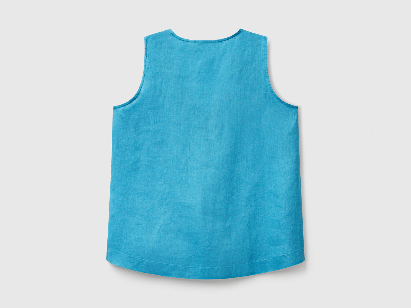 Blusa smanicata in puro lino da donna turchese 2 | Benetton Outlet