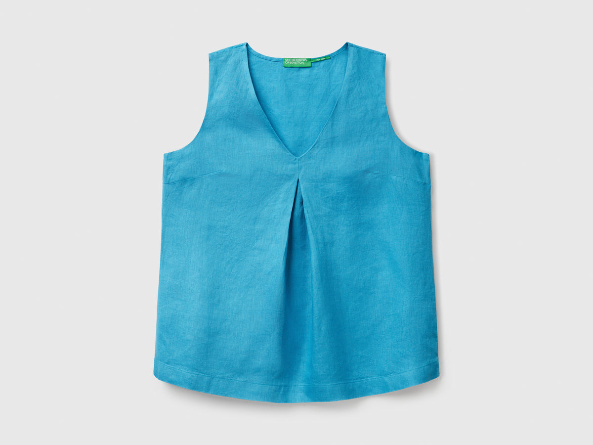 Blusa smanicata in puro lino