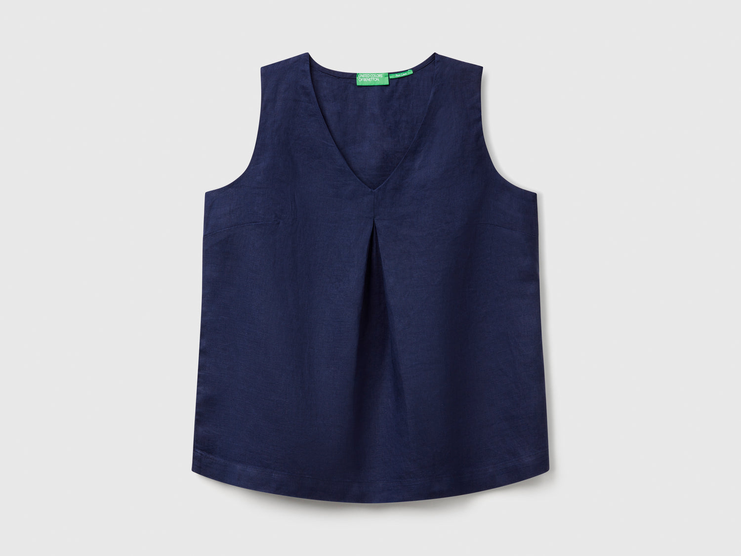 Blusa smanicata in puro lino da donna blu scuro | Benetton Outlet