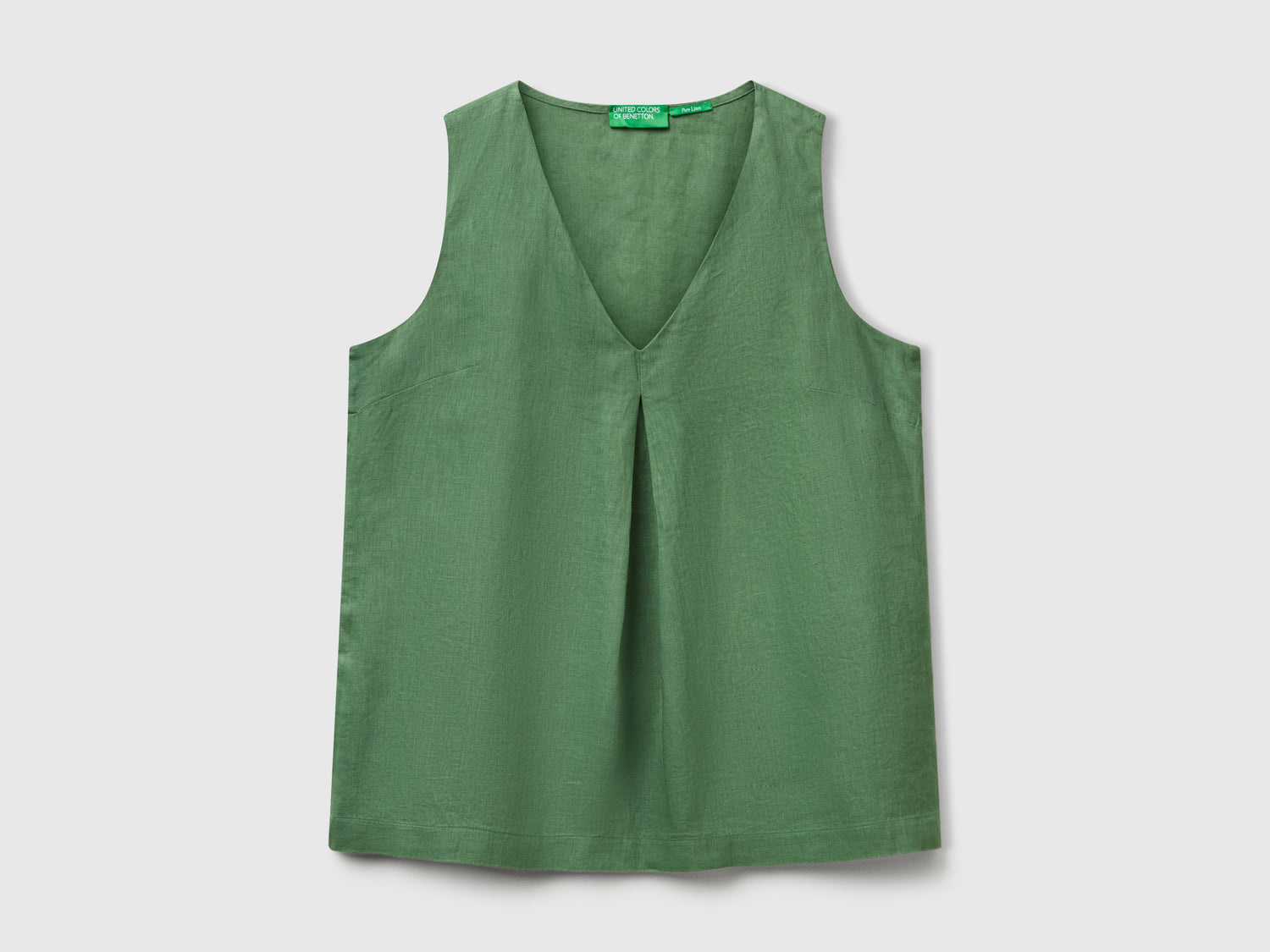 Blusa smanicata in puro lino da donna verde | Benetton Outlet