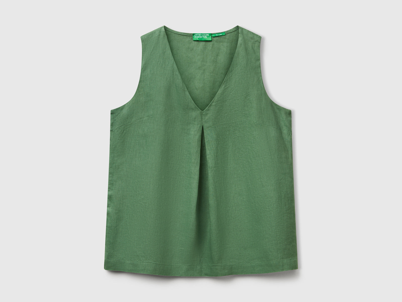 Blusa smanicata in puro lino da donna verde | Benetton Outlet